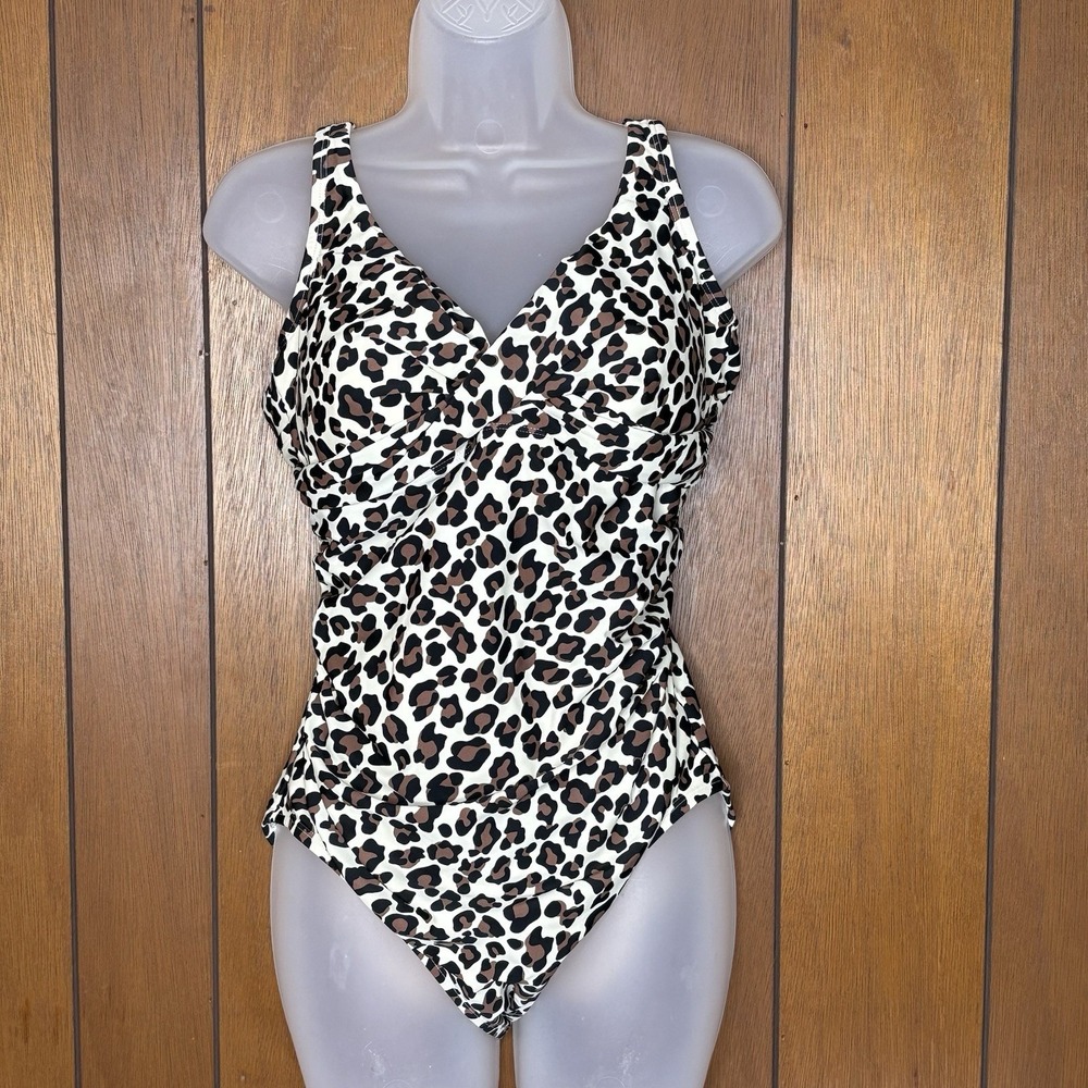 Kona Sol Swimsuit Large Leopard Print 1 pc Swimsuit Tie Back Boho Resort Vacay